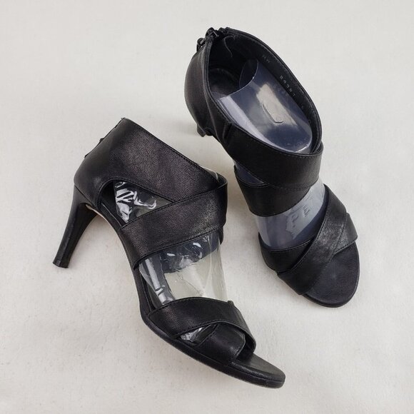 Stuart Weitzman Hugme Leather Heels Womens 6 M Black Open Toe Crisscross Sandal - Picture 1 of 13